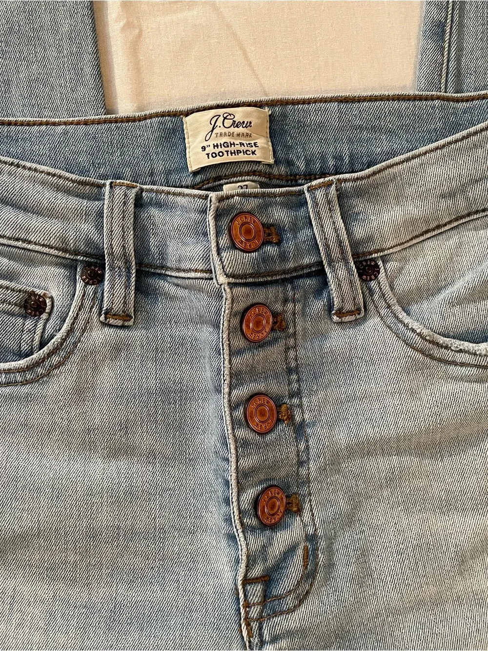 J. Crew Women's Light Wash 9” High-Rise Toothpick Button-Fly Jeans